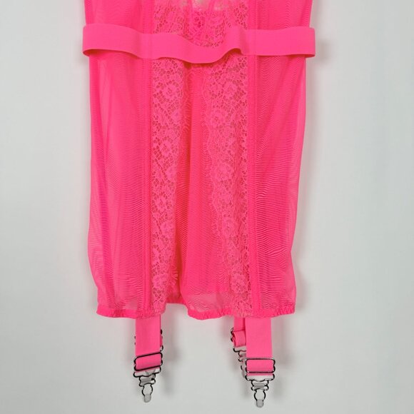 Victoria's Secret Garter Slip Women's Size 34B Neon Pink Lace Boned Corset Teddy - Picture 5 of 15
